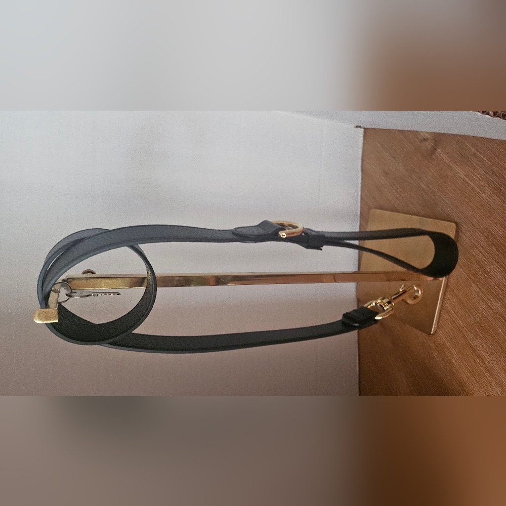 GUCCI AUTHENTIC DOG LEASH DEMETRA BLACK WITH Gold Toned Hrdwre New Dustcover/Box